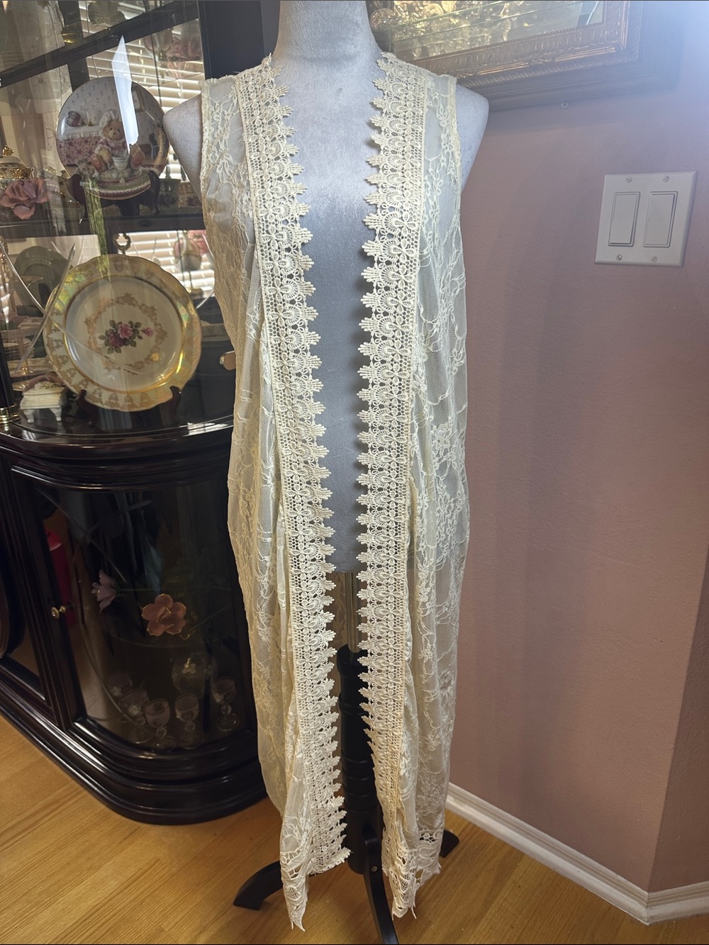 Poof! Lace Open Front Duster Vest - Cream